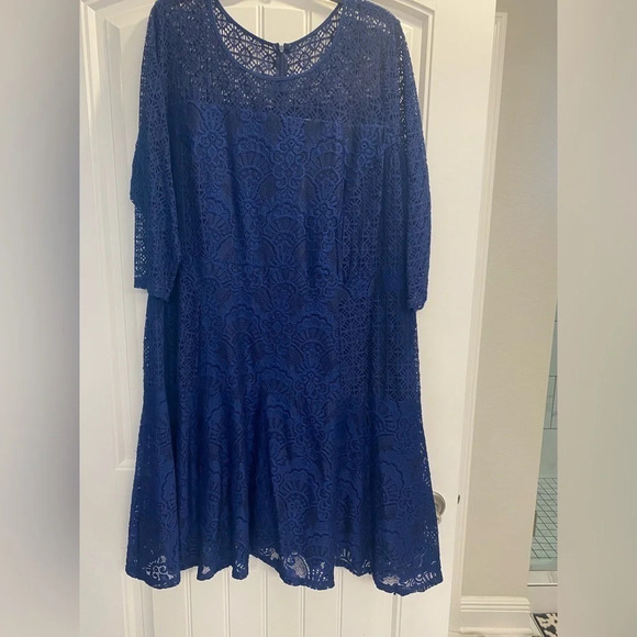 Navy blue dress women’s size 3x plus size lace overlay wedding cocktail - Picture 2 of 4